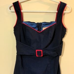 Pinup Couture navy stretch dress with red trim zippered back M